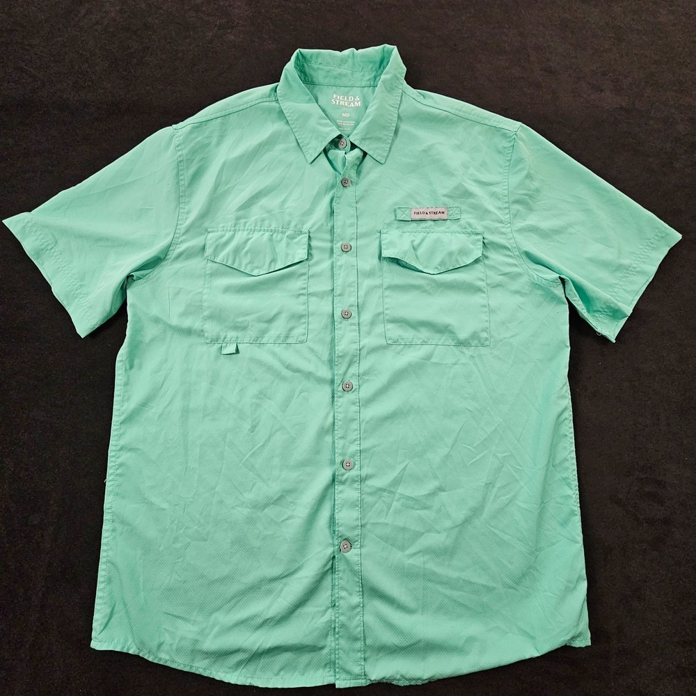 Field‎ & Stream Green Short Sleeve Polyester Button-Up Pocket Shirt Men's M
